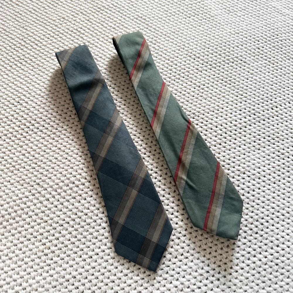 Christian Dior All Silk Vintage Blue Grey Green Red Tan Stripe Plaid Ties Set 2